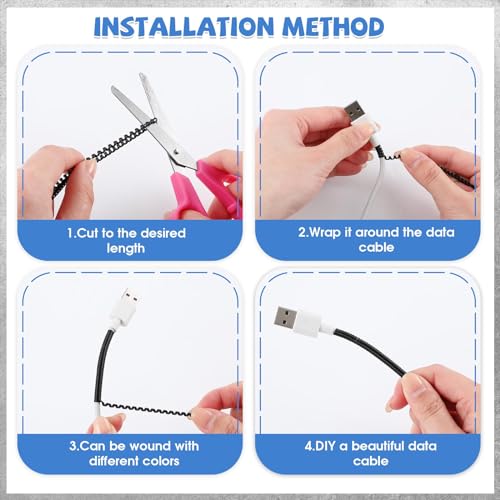 Frienda 10 Pcs Spiral Cord Protector Chargers Protector Pets No Chew Data Cable Protective Sleeve Headphone Charger Saver USB Cable Cover Wire Repair for Phone USB (Black) - color: Black