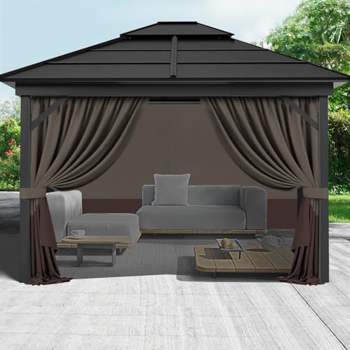 Gazebo Privacy Curtains 10' x 10' with Zipper 4-Panels Side Wall Universal Replacement for Patio, Outdoor Canopy, Garden and Backyard Khaki and Brown (Curtain Only) - color: Khaki and Brown, size: 10' x 10'