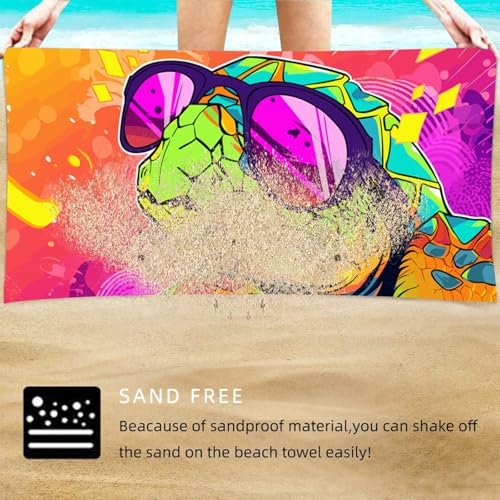 Beach Towel Cool Turtle with Sunglasses Design Colorful Lightweight Quick Dry Blanket for Pool Vacation Travel Outdoor Fun - color: Sea Turtle Print 01