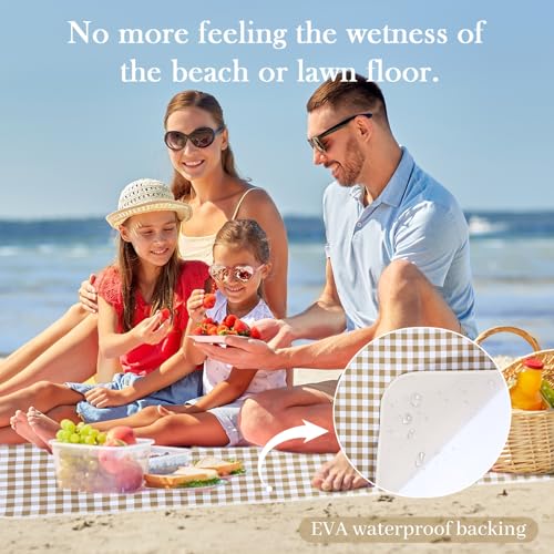 Neti Neti Wicker Picnic Basket for 4 with Insulated Cooler & Waterproof Blanket – Large Willow Picnic Hamper for Outdoor, Camping, Beach, Romantic Dates, Valentine’s Day - color: Khaki Plaid