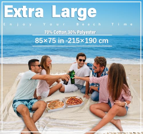 Widdonen Giant Turkish Beach Towel Blanket 85x75 Cotton XXL Extra Large Oversided Bath Pool Blankets XL Huge Bed Sand Free Throw Towels Picnic Outdoor Big Quilt Necessities Cloud Gifts for Adult - color: Zdiamond Beige, size: XXL(85×75 in,215×190 cm)