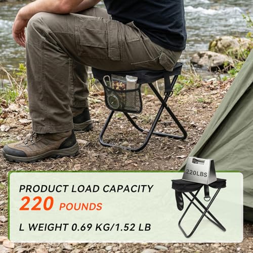 Camping Stool with Shoulder Strap,Ultralight Collapsible Handbag Style Stool,Pocket Portable Seat for Camping Travel Fishing Hiking Beach Backpacking Gardening Picnics-L(Black) - color: Black, size: Large