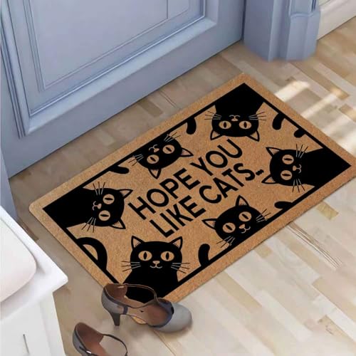 Funny Artificial Coir Doormat - Hope You Like Cats - with Heavy Duty Anti-Slip Backing Durable Porch Welcome Mats 29.5 x 17 inch - color: Hope You Like Cats