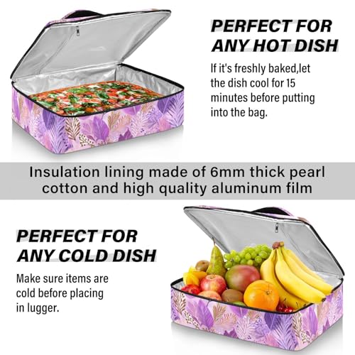 Casserole Carriers for Hot or Cold Food Reusable Casserole Dish Carrier Insulated Thermal Large Capacity Durable Perfect for Party Camping Family Gatherings Yellow Fish - color: Boho Pink Leaf