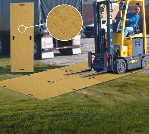 Mytee Products 12 Pk 2' x 8' - 1/2" Thick Heavy Duty Tan Ground Protection Mats with Diamond Plated Tread - Easily Supports 50 Ton Loads - HDPE Construction Mat for Equipment Lawns Landscapers - color: Tan, size: 2 x 8 Feet, style: 12 - Pack