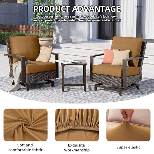 8Pcs Outdoor Cushion Covers, Patio Cushion Covers,Stretch Elastic Slipcovers, Replacement Washable & Reusable Furniture Protector for Patio Couch (Camel Color,Cover Only) - color: Camel Color, size: 8Pcs-Solid color