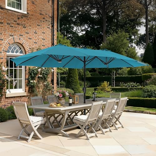 SUPERJARE 13FT Outdoor Umbrella for Patio, Double sided Pool Umbrellas with Fade Resistant Canopy, Large Table Umbrella for Deck, Market, Backyard - Lake Blue - color: Lake Blue, size: 13FT