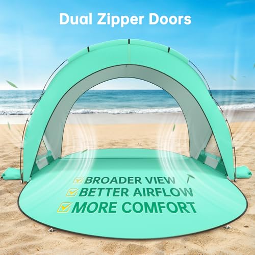 Raynesys Beach Tent Sun Shelter, Sun Shelter for 1-3 Person, Beach Shade Tent, Beaches Shade with 2 Zippered Doors, Portable Tents for Camping Fishing, Green - color: Green, size: For 3 Person