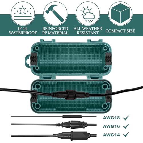 Frienda Outdoor Extension Cord Safety Cover Waterproof Cord Connector Protector Ip44 with 4 Detachable Latches Plug Cover Electrical Safety Box for Holiday Outlet Decoration Lights(Green, 12 Pack)
