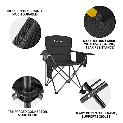KingCamp Padded Folding Lounge Chairs with Built in Cupholder, Insulated Cooler Sleeve, and Side Storage Pocket for Indoor and Outdoors, 2 Pack, Black - color: Black, size: 2 Pack