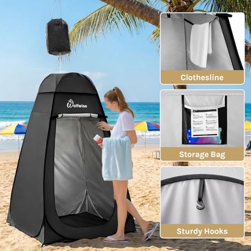 WolfWise Pop Up Changing Tent for Beach, Camping Portable Shower Tents, Outdoor Privacy Bathroom, Change Dressing Clothes Tent Pop Up Instant for Camp, Toilet, 6.2ft/6.6ft/6.9ft High - color: Black, size: Spacious Pro: 74.8" H, 47.2" W