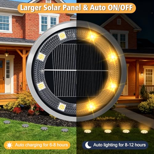 ZAIYW 6 Pack Solar Ground Lights Outdoor Waterproof Garden Lights Solar Powered Disc Landscape Lighting for Pathway Yard Lawn Walkway Deck Decoration (Warm White) - color: 6 Pack-Warm White