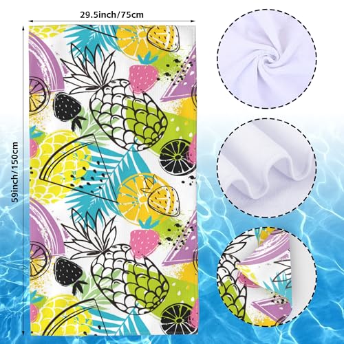 Strawberry Microfiber Beach Towels,Tropical Abstract Pineapple Strawberry and Orange Oversized Absorbent Bath Towels,Soft Quick Dry Thin Camping Towel for Adults Women Men,29.5"×59" - color: Tropical Abstract Pineapple Strawberry and Orange