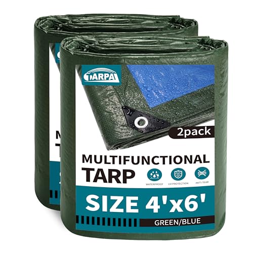 TARPAL 4x6 Feet Green Tarp Waterproof (2 Pack) Small tarps Multipurpose Protective Cover All Purpose Poly Tarps Cover for Firewood Outdoor Furniture etc - color: Green/Blue, size: 4x6 Feet(2-pack)-Finished size