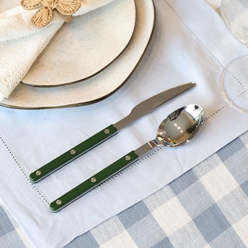 ANNOVA Silverware Set, Retro/Rivet Colorful Stainless Steel Tableware Kitchen Flatware Set Utensils, Includes Dinner Knives, Forks, Spoons, Salad Forks & Dessert Spoons (Dark Green, 10 Pieces) - color: Dark Green