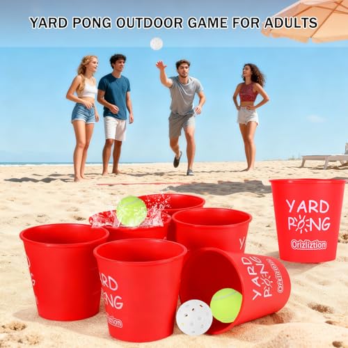 Giant Yard Pong Outdoor Game for Adults & Family, Yard Toss Throwing Game for Beach, Camping Party, Lawn Yard Game with 12 Premium Buckets & 4 Balls, Portable Durable Carry Bag