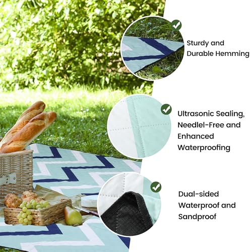 Dimatic Cute Picnic Blankets 78"x78" Extra Large Beach Blankets Waterproof Sand Proof Foldable Portable for Outdoor Family Camping - color: Sea Wave