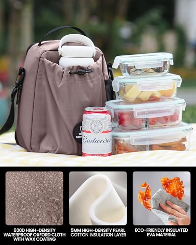 Sports rabbit Insulated Lunch Bag for Men–Compatible with 30/40OZ Handle & Straight Bottles–Leakproof Cooler Tote, Wax-Coated Oxford, Adjustable Strap–Perfect for Work, Travel, Picnics (Coffee Brown) - color: Coffee Brown