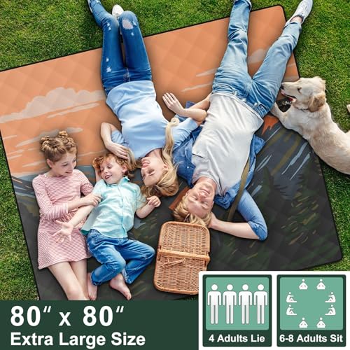 80x80 Waterproof Picnic Blankets Outdoor Sandless Beach Blanket Foldable Padded Ground Grass Park Lawn Mat Tent Camping Rug Backpack Hiking Roadtrip Gadgets Gifts Rv Car Travel Trailers Items - color: Green Mountain, size: 6'8" x 6'8" (Square)