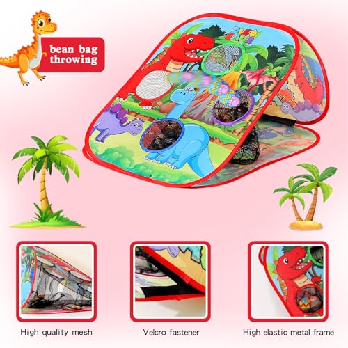 Bean Bag Toss Game for Kids/Double-Sided Foldable Cornhole Board/Backyard Beach Yard Outdoor Toys for Kids Ages 4-8/5-Second Setup/Party Supplies for Kids - color: big dinosaur