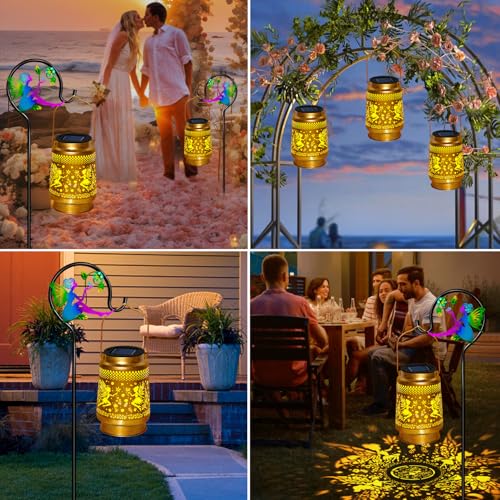 2 Packs Fairy Solar Lanterns Outdoor Waterproof with Shepherd Hook,Hanging Solar Lights Fairy Garden Decor,Christmas Decorations Gifts for Women Grandma,Metal Decorative Lanterns for Yard,Patio,Porch - style: 2 packs solar fairy lanterns