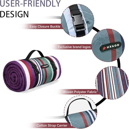 HX&OD Outdoor Picnic Blanket Extra Large, 80''*80'' Waterproof Picnic Mat with Stakes Foldable Camping Blanket Portable with Carry Strap for Beach Mat (Red, 80''*80'') - color: Red, size: 6'8" x 6'8" (Square)