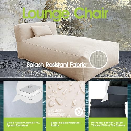 Outdoor Bean Bed Chair Sun Lounger, Outdoor Couch Sofa for Patio & Pool, Foam Filling Day Bed Furniture, Comfy Lazy Sofa for Outside, Water-Resistant Seating (Light Beige, 70'' L) - color: Light Beige, size: 70'' L Standard Back