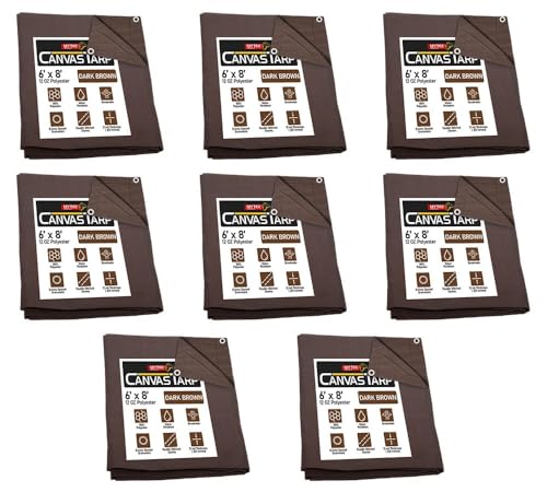 Mytee Products (8 Pack) 6' x 8' Dark Brown Canvas Tarp 12oz - Water Resistant & Breathable - Heavy Duty Tarps - Multipurpose Tarpaulin Cover for Camping Tent - color: Dark Brown (8 Pcs), size: 6' x 8'