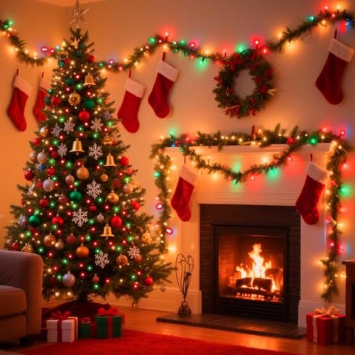 LAMPHOME 2 Pack 50 LED Outdoor Christmas Lights, 16 FT Mini String Light with 9 Modes & 6 Hour Timer, Waterproof Battery Operated for Indoor Patio Garden Party Tree Decoration, Red Green - color: Red Green, size: 100 Count