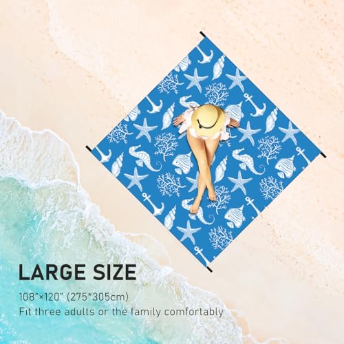 Beach Blanket 79" X 83" Oversized Lightweight, Beach Mat Waterproof Sandproof, Durable Picnic Mat Beach Accessories for Travel, Camping, Hiking - color: Sea-animals