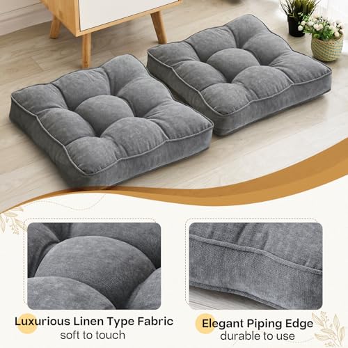 1 MIDDLE ONE Floor Pillow Set of 2, Memory Foam Floor Cushions for Adults, Large Meditation Pillow for Sitting, 22 x 22 Inches (Square | Grey) - color: Square | Grey