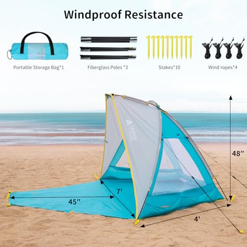 Leader Accessories 2-3 Person Portable Beach Tent, UPF 50+ Beach Shade Tent, Beach Tent Sun Shelter Canopy with Extendable Floor, Blue