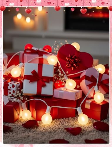 25FT LED Valentine’s Day String Lights, 25 G40 Valentines Decoration Lights Outdoor with Frosted Red White Bulbs, Hanging Patio Lights Shatterproof for Mother's Day Decor Wedding Party, White Wire - color: Frosted Red White, size: 25Ft