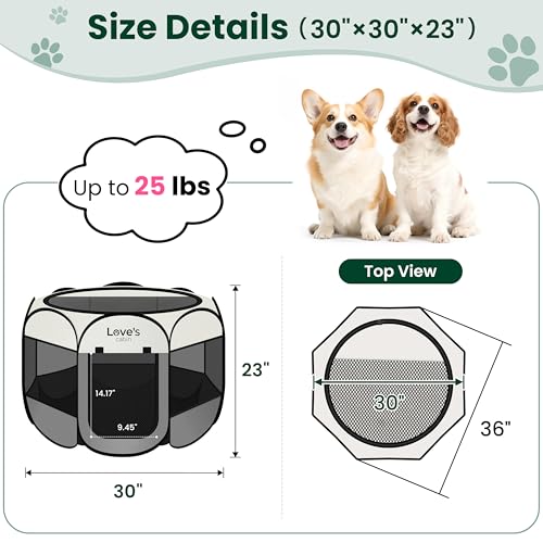 Love's cabin Pet Puppy Dog Playpen, Medium Dog Tent Crates Cage Indoor/Outdoor, Portable Playpen for Cat, Foldable Pop Up Dog Kennel Playpen with Carring Case, Removable Zipper Top, Grey - color: Gray, size: 30.0"L x 30.0"W x 23.0"H