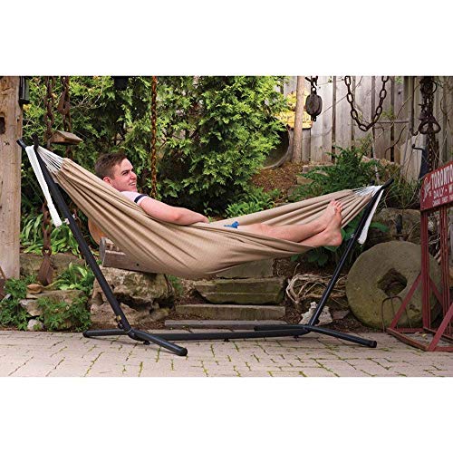 Vivere Double Sunbrella Hammock with Space-Saving Steel Stand, Heavy-Duty Portable Outdoor Hammock Set for Backyard, Patio, or Travel, Token Surfside - color: Token Surfside