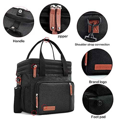 MOV COMPRA Lunch Bags for Men Women, Black Adult Lunch Box for Work, Expandable Leakproof Double Deck Lunch Box Cooler Tote Bag with Removable Shoulder Strap（Black） - color: Black