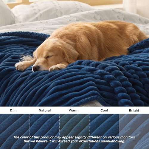 Bedsure ComfyFleece™ Waterproof Dog Blankets for Large Dogs - Soft Pet Cat Blanket Corduroy Fleece for Couch Protector Washable, Cozy Calming Reversible Furniture Protection,40"x50", Navy Blue - color: Night Blue, size: L(40x50")-1pc