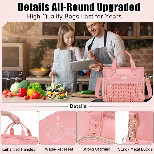 Weitars Insulated Lunch Bag for Women,Leak Proof Lunch Box for Work,Extra Large Lunch Tote Bag With Removable Shoulder Strap with Side Pockets,Reusable Lunch Bag For Picnic Hiking (Pink-02) - color: Pink-02