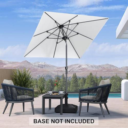 PURPLE LEAF 6' x 6' Square Patio Umbrella Outdoor Table Umbrella Aluminum Frame Market Umbrella Sun Umbrella with 8 Sturdy Ribs Tilt for Garden Deck Lawn Pool White - color: White, size: 6' x 6'