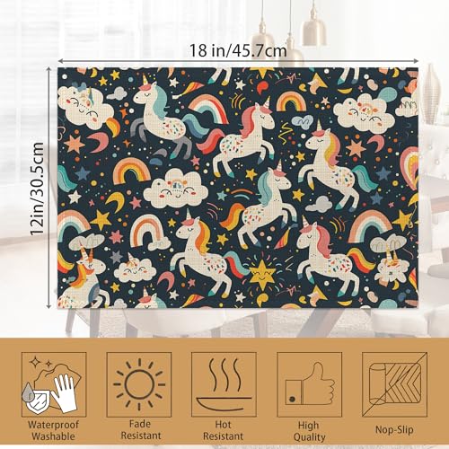 6 Pcs Placemats,Cute Unicorn Placemats,Color Rainbow Table Mats Washable Recyclable Table Placemat for Indoor Outdoor Heat Resistant Kitchen Dining 12"x18" - color: Cute Unicorn,color Rainbow