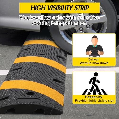 6Ft 2 Packs Recycled Rubber Speed Bump, 25000 Lbs Capacity Heavy Duty Traffic Calming Hump, 2 Channel Modular Cable Protector Ramps for Asphalt Concrete Gravel Driveway Road - size: 6ft