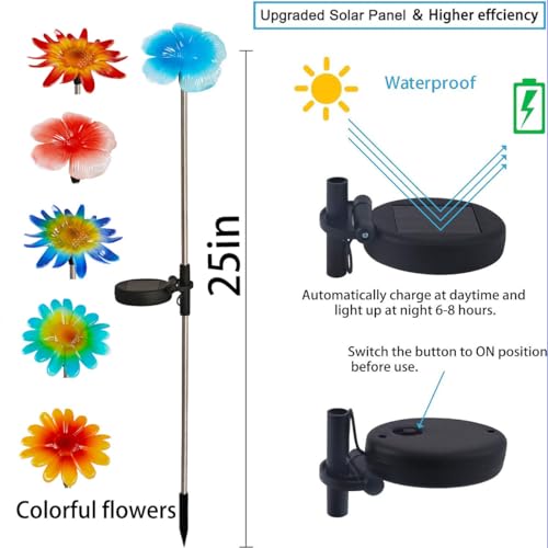 EiGreen 6 Pack Solar Garden Lights Outdoor Decor,Stake Yard Figurine Colorful Flower Light, Housewarming Ornament for Patio, Lawn, Yard, Pathway (Art Deco)