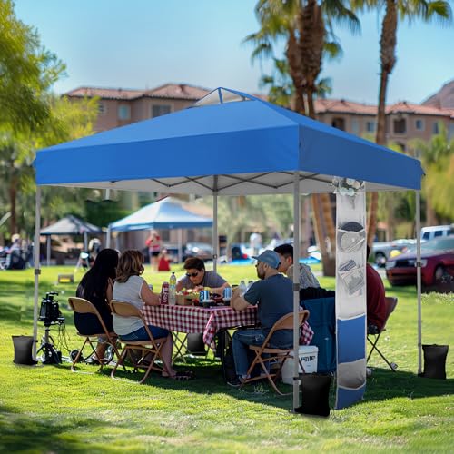 PHI VILLA 10x10 Pop Up Canopy Tent - One Push Setup, Instant Shade Tent with Vented Roof for Beach & Events - Includes Storage Bag, Sandbags, Stakes & Ropes (Blue) - color: Blue, size: 10×10 one push