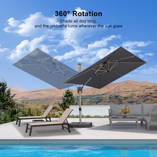 PURPLE LEAF Patio Umbrella with Base Included, 8ft Outdoor Aluminum Cantilever Umbrella with 360° Rotation, Champagne Offset Umbrella for Outdoor Garden Pool, Light Grey - color: Light Grey, size: 8' x 8'