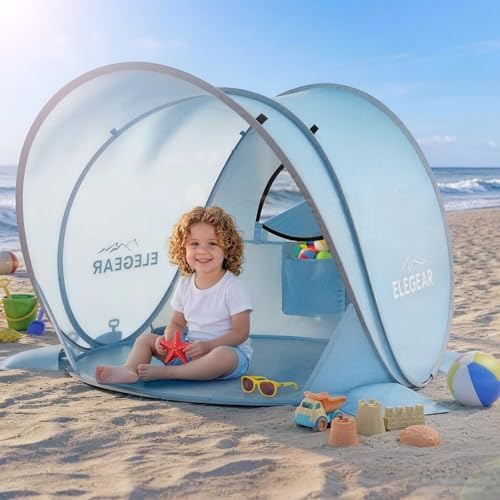 Elegear Pop Up Baby Beach Tent with Mini Canopy, CumbreX™ UPF 50+ UV Protection Baby Tent Sun Shelter, 1S Setup Portable Baby Beach Essentials Shade for Infant Toddler Outdoor Indoor Play - Blue - color: Blue