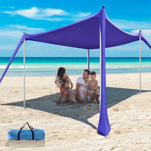 Beach Tent - 10 x 10 FT Beach Canopy, Portable Beach Tent Sun Shelter UPF50 with 4 Sandbags, Anti-Wind Ropes,Ground Pegs, and Stability Poles,Outdoor Beach Shade Canopy for Camping - style: 10*10 FT 4 Pole-Royal Blue