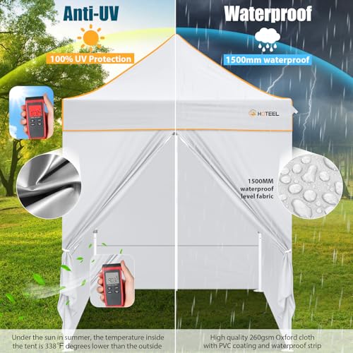 Hoteel 6.6 x 6.6 Pop up Canopy,Easy Up Heavy Duty Canopy with 4 Sidewalls,Upgrade Hexagonal Tube UPF50+ 1500mm Waterproof,Outdoor Canopy Tent with Carry Bag for Commercial Events,Beach,Camping,White - color: White, size: 6.6x6.6FT (+4 Walls)