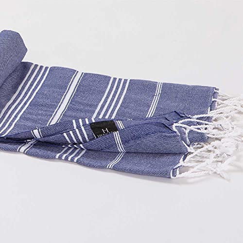 Hencely Turkish Beach Towel 37x68 Oversized, Sand-Free, Quick-Dry, Lightweight - Travel Essential for Pool & Bath - Striped 100% Cotton Bathroom Towels Accessories Gift (Navy Blue) - color: Navy Blue