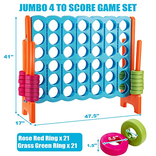 Costzon Giant 4-in-A-Row, Jumbo 4-to-Score Giant Game Set for Kids & Adults, Indoor Outdoor Yard Connect Game, 3.5FT Tall with 42 Jumbo Rings & Quick-Release Slider, Perfect for Family & Party Games - color: Baby Blue/Orange