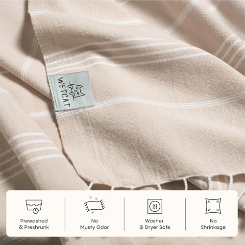 WETCAT Turkish Beach Towel Oversized (38"x71") 100% Turkish Cotton, Made in Turkey - Sand Free, Extra Large, Ultra Soft, Quick Drying, Compact & Lightweight for Travel - Beige - color: Beige, size: Beach Towel (38" x 71")